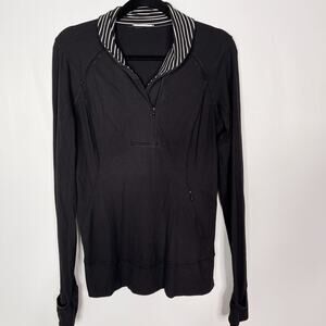 Lululemon Womens 8 Black Parallel Stripe White Think Fast Pullover Rulu 1/4 Zip